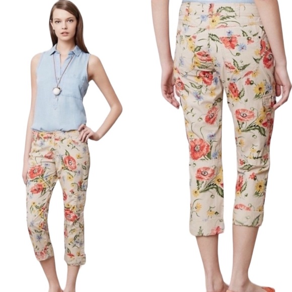 Anthropologie Hei Hei Floral Cargo Cropped Pants - 2 - Picture 1 of 13